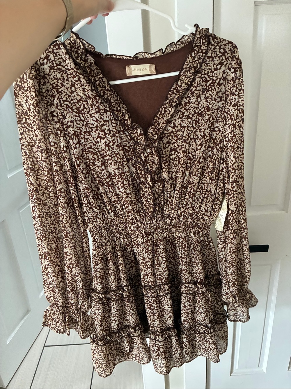 Altrd state Brown Floral Long Sleeve Ruffle Mini Dress